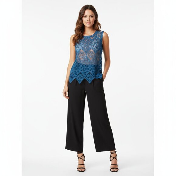 Anthropologie Deletta Blue Sheer Short Sleeve Crochet Lace Blouse Top S - Picture 7 of 7